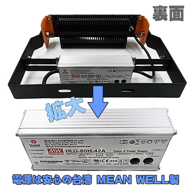 裏面。電源は安心の台湾製。